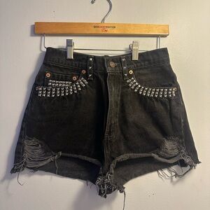 Levi's Black Studded Distressed Denim Shorts